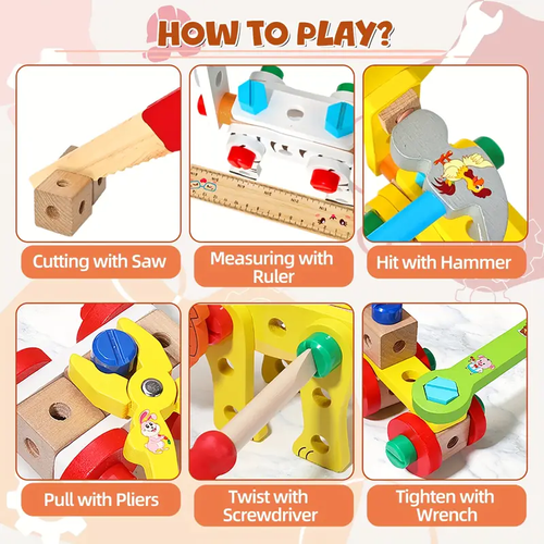 EDUTREE Wooden Animal Assembly Toolbox - Colorful Puzzle Toy for Youngsters, Enhances Creativity & Motor Skills, Ideal Birthday or Holiday Gift for Boys and Girls, Educational Playset|Playful Design|Durable Construction, Youngsters' Toy Box