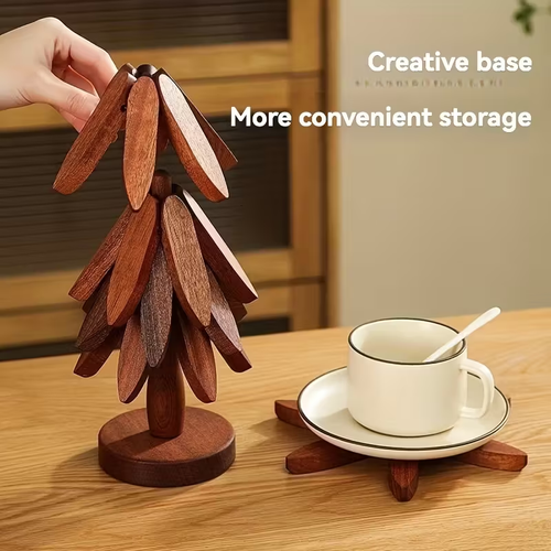 Heat-Resistant Solid Wood Insulation Placemats, Tree Design Home High-Temperature Resistant Table Mat Pot Holder Coaster Premium
