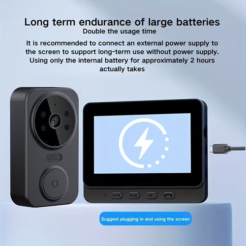 Wireless Video Doorbell with 16GB Card, Visual Doorbell Camera Wifi, HD Video & with 4.3 Inch Display Screen Real Time Indoor Monitor, No App Required, No Network Required, Images & Videos Recording, Local Storage, Enhanced Night Vision, Two-Way Audio, Long Battery