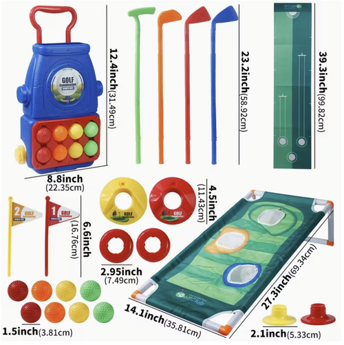 Golf Cart Toy Set, 8 Colorful Balls, 1 Golf Board & Mat, Indoor, Outdoor Play, Durable Plastic, Perfect for Christmas, Halloween, Thanksgiving Gifts