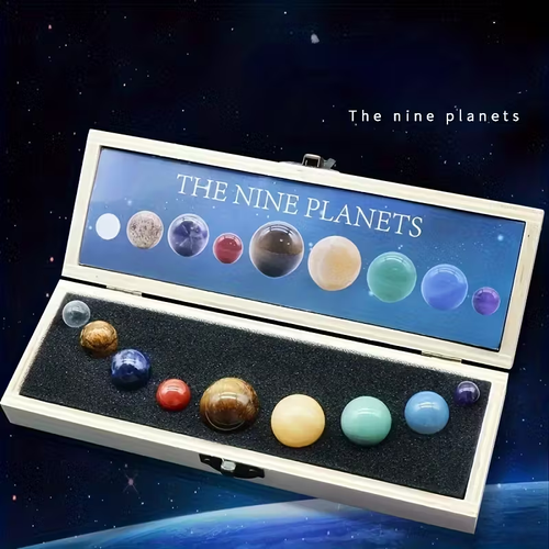 9pcs set Crystal Sphere Ball 9 Planets Solar System Desk Decor Synthetic Gemstonestones Sphere Galaxy Universe Model Celestial Creative Gift Home Office Desk Loose Synthetic Gemstonestone