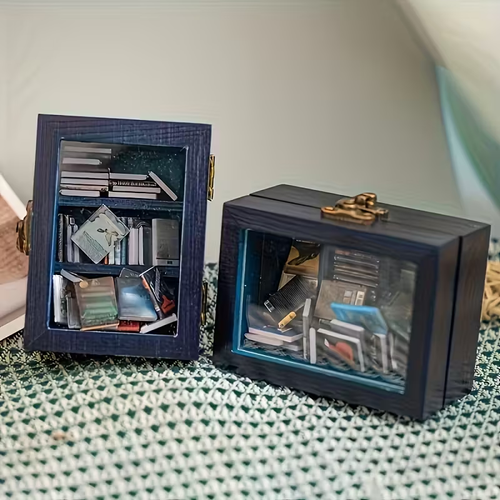 1pc Anxiety Bookshelf Shake Away Your Anxiety Miniature Book Match Boxes Doll House - Aluminum Alloy Blue Mental Health Relax Toy for Adults 18+