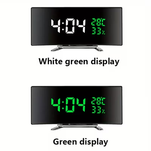 1pc 6.6-inch Multifunctional LED Alarm Clock with Curved Large Screen Display - Digital Desk Clock Shows Time, Temperature, and Humidity, Plug-in Powered-Three AA Batteries (Screen Auto-Off When Battery Only), Christmas, Valentine's Day, New Year