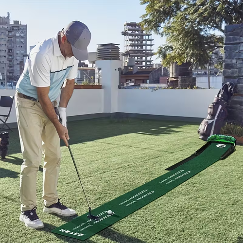 Indoor Golf Putting Mat with Auto-Ball Return & Behind-the-Hole Ball Collector - Putter Alignment Guides at 3, 5 & 7 Feet, Multidistance Practice, Smooth Surface, Practice Enthusiasts