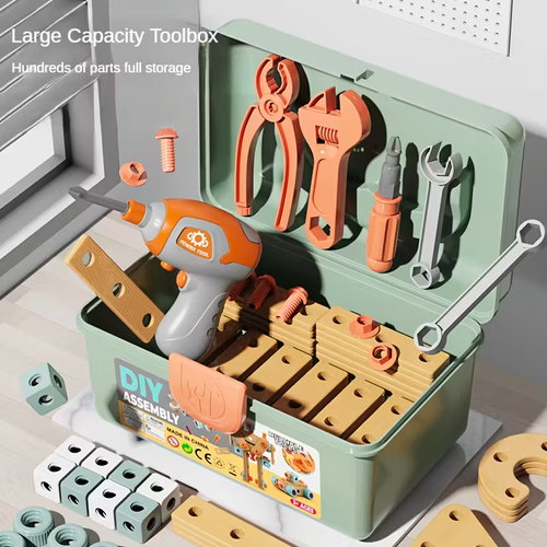 Kids STEM Learning Tool Kit with Screwdriver & Nut Wrenches - Hands-On Mechanical Puzzles, Building Blocks, and Educational Toys for Boys & Girls, Enhances Fine Motor Skills & Problem-Solving Abilities, Interactive Playtime, Colorful Building Blocks, Toolbox Design