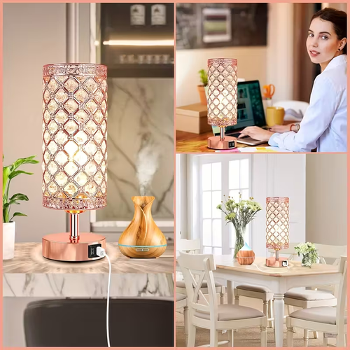 Touch Control Crystal Table Lamps With 2 USB Ports, 3-Way Dimmable Bedside Nightstand Lamps With Decorative Crystal, Small Table Lamps For Bedroom Living Room, Office, Led Bulbs Included