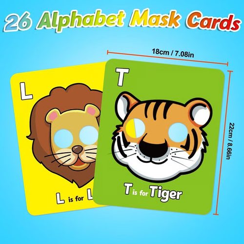 ✨🔥26 Pcs Alphabet ABC Flash Cards with Animal Masks
