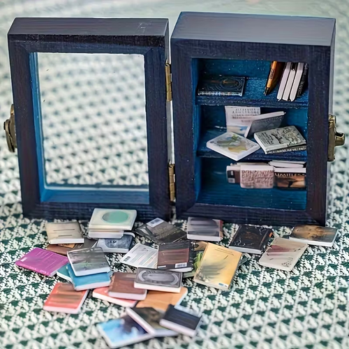 1pc Anxiety Bookshelf Shake Away Your Anxiety Miniature Book Match Boxes Doll House - Aluminum Alloy Blue Mental Health Relax Toy for Adults 18+
