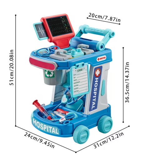 Doctor Game Medical Cart Set , Movable Doctor Toy Table with Stethoscope and Thermometer, Role Playing Doctor Nurse Kit, Various Medical Equipment Toys , Birthday, Thanksgiving and Christmas Gift