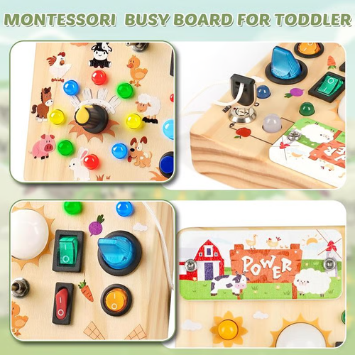 🎁🎁🔥Montessori Sensory Toys, Square-Shaped Wooden Busy Board