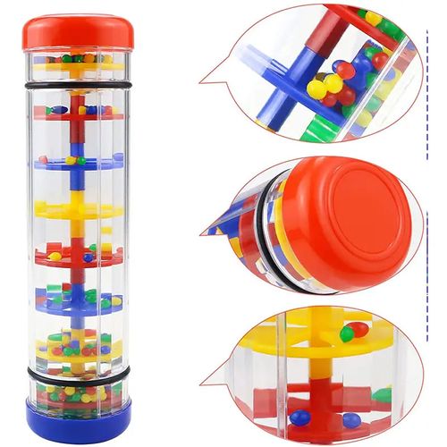 Colorful Rainmaker Musical Toy for Youngsters - Translucent Shaker with Vibrant Beads, Educational Sensory Instrument, Enhances Coordination & Color Recognition, Easy-to-Play, Durable ABS Material