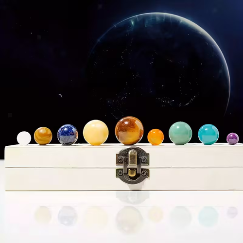 9pcs set Crystal Sphere Ball 9 Planets Solar System Desk Decor Synthetic Gemstonestones Sphere Galaxy Universe Model Celestial Creative Gift Home Office Desk Loose Synthetic Gemstonestone