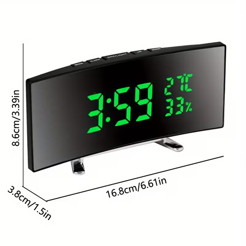 1pc 6.6-inch Multifunctional LED Alarm Clock with Curved Large Screen Display - Digital Desk Clock Shows Time, Temperature, and Humidity, Plug-in Powered-Three AA Batteries (Screen Auto-Off When Battery Only), Christmas, Valentine's Day, New Year