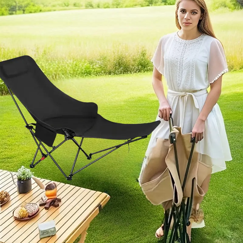 Portable Folding Recliner Chair, Steel Frame with Sponge Filling, Manual Adjustable Outdoor Camping Picnic Lounger, No Electricity Required, Easy Cleaning, Camping Chair