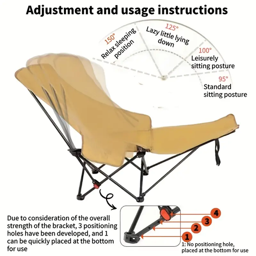 Portable Folding Recliner Chair, Steel Frame with Sponge Filling, Manual Adjustable Outdoor Camping Picnic Lounger, No Electricity Required, Easy Cleaning, Camping Chair