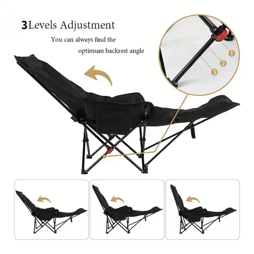 Portable Folding Recliner Chair, Steel Frame with Sponge Filling, Manual Adjustable Outdoor Camping Picnic Lounger, No Electricity Required, Easy Cleaning, Camping Chair