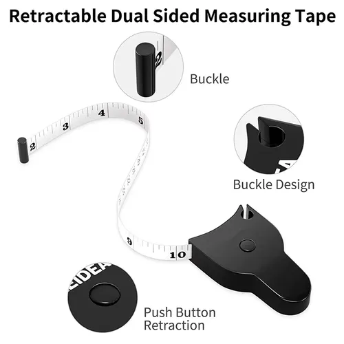 Hot Sale 60inch Black Retractable Fitness Body Tape Measure ABS Plastic Waist Measurement Tape in Metric System