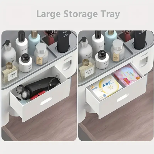 Toothbrush Holder Wall Mounted With Double Automatic Toothpaste Dispenser Squeezer Kit