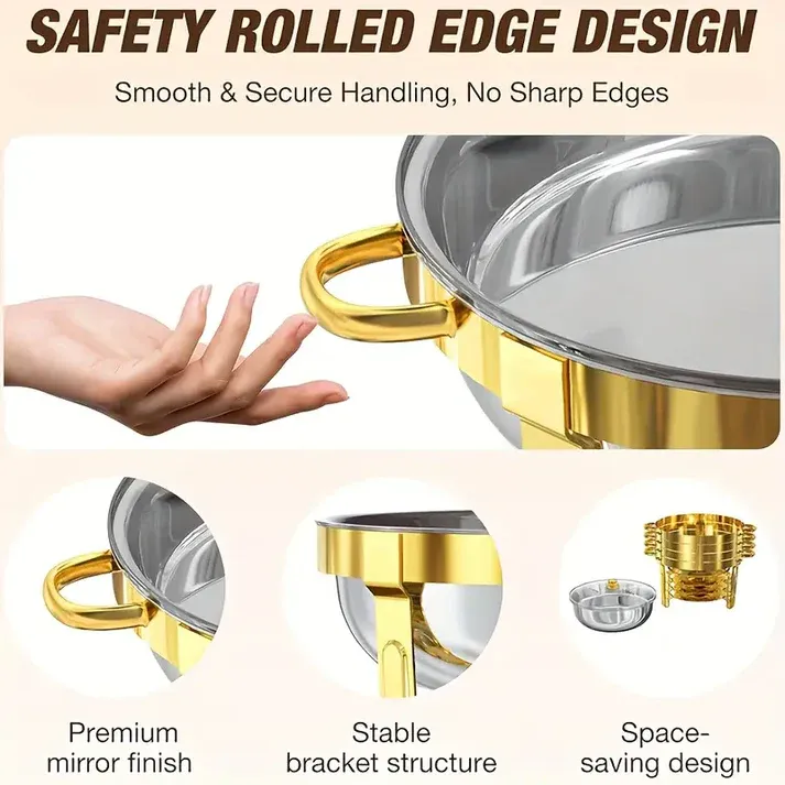 🧑‍🍳The same as in a five-star buffet restaurant🍽️Stainless Steel Chafing Dish Buffet Set 5QT with Fuel Can Rack, Gold Food Warmer for Parties