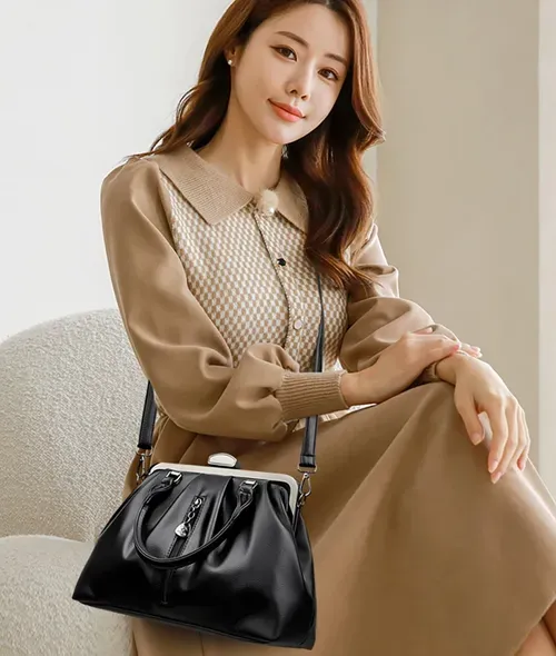 🔥🌟 Elegant Black Leather Handbag for Women – Designer Inspiration, Versatile and Classic