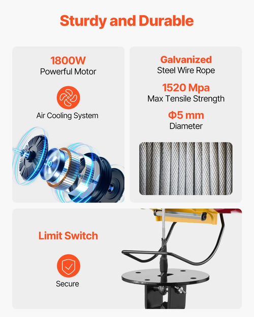 2-in-1 Electric Hoist Winch, 1100 lbs Capacity, 1800W Portable Power Winch, 98 ft Lifting Height, with Wire and Wireless Remote Control, for Garage, Warehouse, Factory Lifting Towing