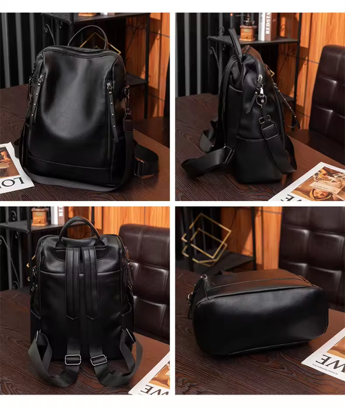 2025 new Korean retro large capacity soft leather texture leisure outdoor travel backpack women's bag