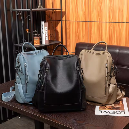 2025 new Korean retro large capacity soft leather texture leisure outdoor travel backpack women's bag