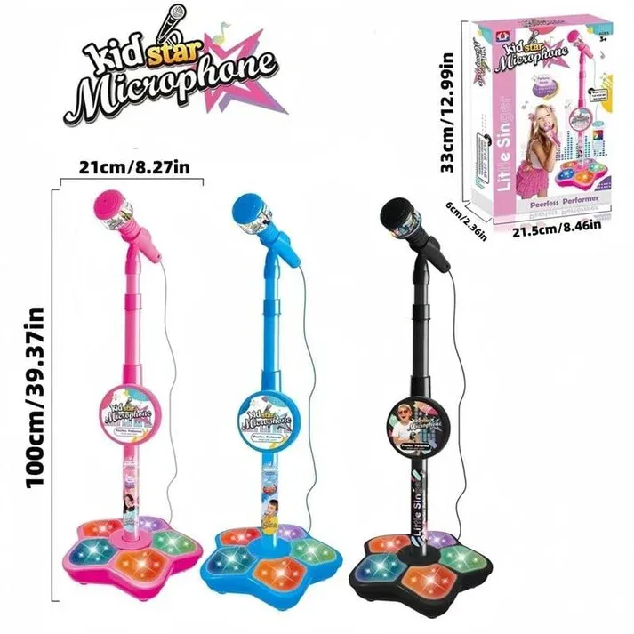🎁 Microphone Toy, Karaoke Machine Toy with Lights Kids Microphone with Stand, Karaoke Song Instrument Toy, Educational Training Toy