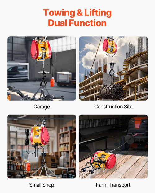 2-in-1 Electric Hoist Winch, 1100 lbs Capacity, 1800W Portable Power Winch, 98 ft Lifting Height, with Wire and Wireless Remote Control, for Garage, Warehouse, Factory Lifting Towing