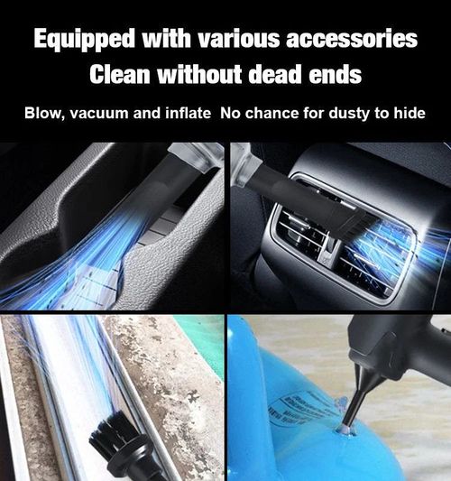 Cordless vacuum cleaner for home and car with blowing, vacuuming and inflation + 2 rechargeable batteries