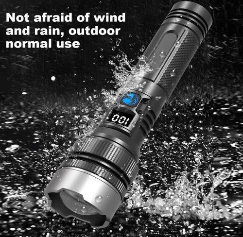 LED high-power flashlight, rechargeable, portable, long-range.