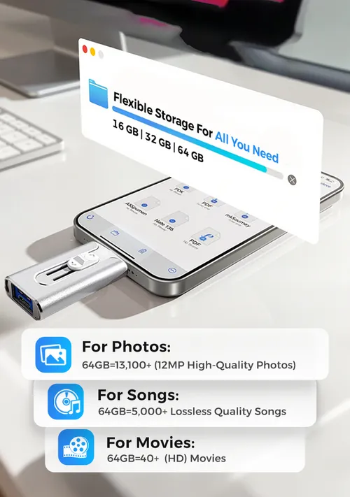 64GB+Micro USB + MFi Certified Lightning + 8 Pin + USB 3.0 4 in1 Flash Drive for iPhone iPad Android PC