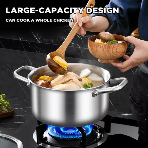 304 Stainless Steel Soup Pot with Glass Lid – Non-Stick Cooking Pot (6PCS)