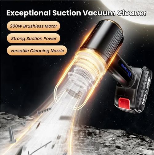 Cordless vacuum cleaner for home and car with blowing, vacuuming and inflation + 2 rechargeable batteries