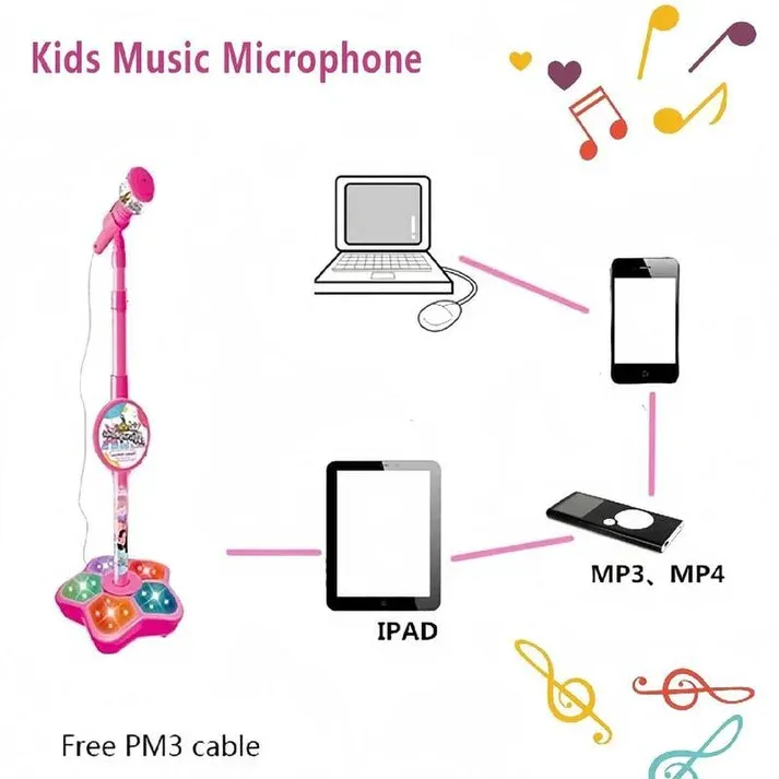 🎁 Microphone Toy, Karaoke Machine Toy with Lights Kids Microphone with Stand, Karaoke Song Instrument Toy, Educational Training Toy