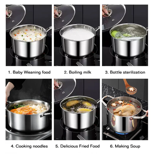 304 Stainless Steel Soup Pot with Glass Lid – Non-Stick Cooking Pot (6PCS)