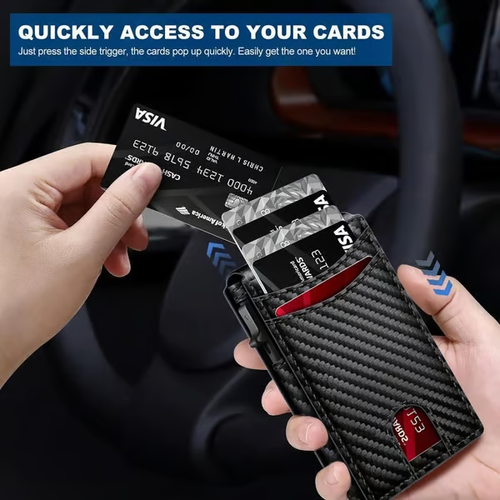🔥🔥Wallet for Men - with Pop Up Aluminum Case Slim Slots Credit Card Holder RFID Blocking Bifold Minimalist Wallet