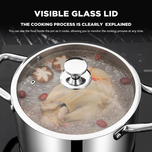 304 Stainless Steel Soup Pot with Glass Lid – Non-Stick Cooking Pot (6PCS)