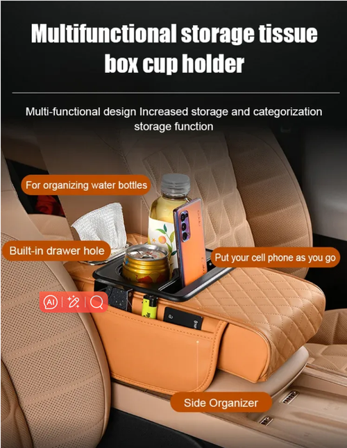 🚗 Multi-Function Car Armrest Pad with built-in cup holder, tissue box & phone pocket! 144 sales