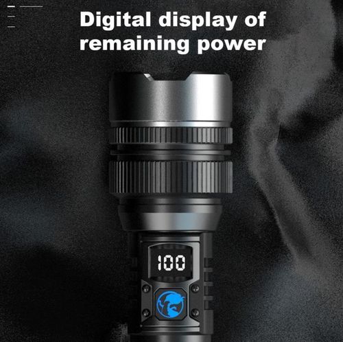 LED high-power flashlight, rechargeable, portable, long-range.