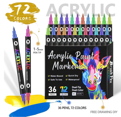 Double-ended acrylic paint markers - 36 pcs-72 colors