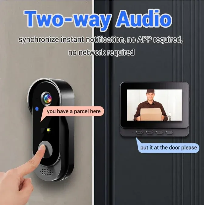 🔥New Year Limited-Time Deal🎉 Wireless Doorbell Camera: 1080P HD, 170° Wide Angle, 4.3-inch Screen, IPX65 Outdoor Waterproof, Night Vision Function