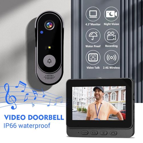 🔥New Year Limited-Time Deal🎉 Wireless Doorbell Camera: 1080P HD, 170° Wide Angle, 4.3-inch Screen, IPX65 Outdoor Waterproof, Night Vision Function