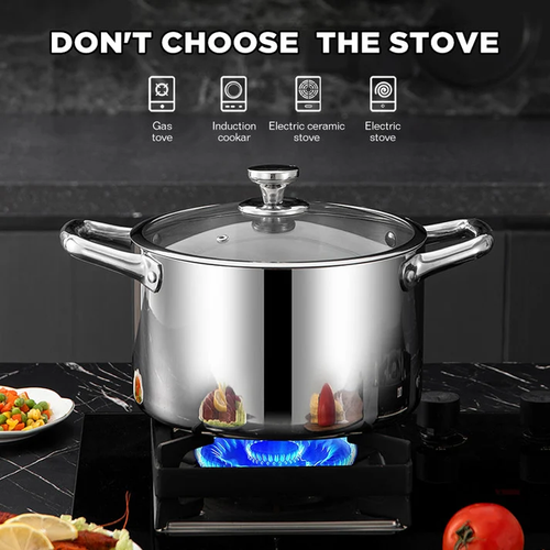304 Stainless Steel Soup Pot with Glass Lid – Non-Stick Cooking Pot (6PCS)
