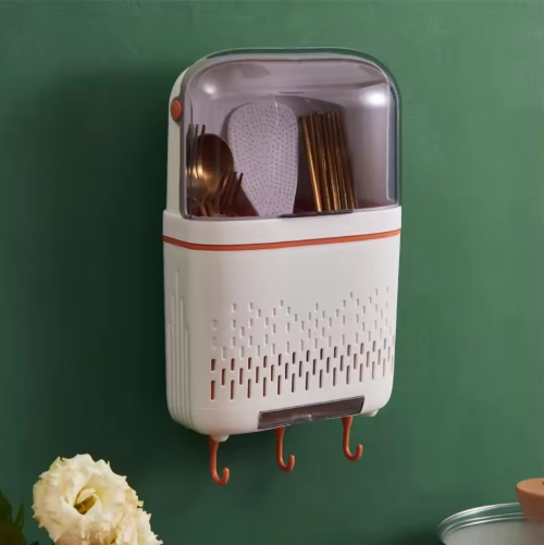 🔥Chopstick Cage Kitchen Non Perforated Wall Mounted Drainage Large Capacity Knife, Fork, Spoon Tableware Storage Rack