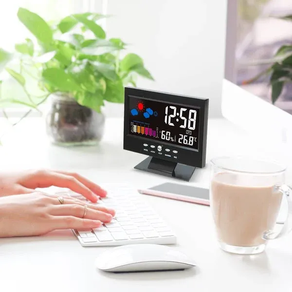 🔥Digital LED Temperature Humidity Monitor Weather Forecast LED Table Alarm Clock