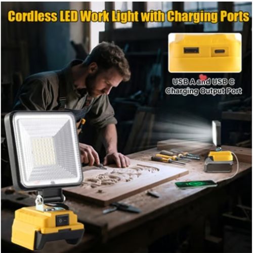 ⚡5400LM Cordless LED Work Light with Charging Ports