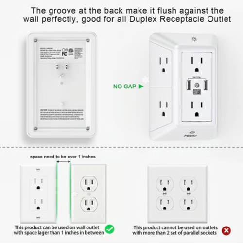 🔥 🔥 🔥Socket Wall Outlet, 6 Surge Protector Outlet Extender with USB C Multi Plug Outlet and Smart Night Light