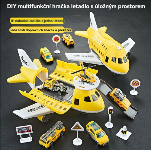 👶Multifunctional DIY Toy Set with Storage Airplane | Includes 3 Cars + 6 Traffic Signs