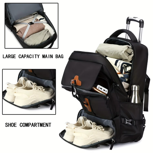 A high-end travel backpack with wheels